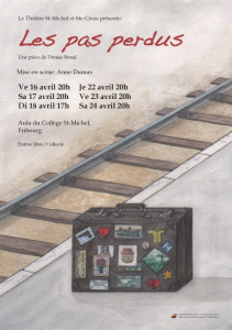 Affiche pour pour la pièce de théâtre "Les pas perdus", de Denise Bonal (Théâtre St-Michel et Ste-Croix, Fribourg)